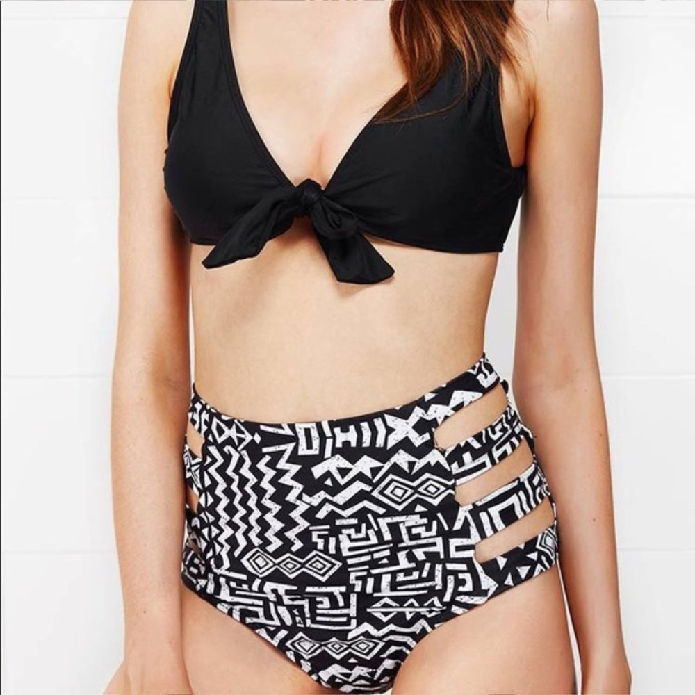 Cupshe Black & Cream Pattern High Waisted Women’s Bikini Bottoms EUC sz S